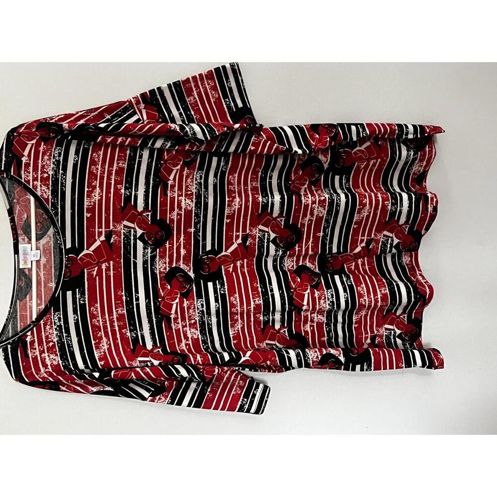 LuLaRoe Women's Scoop Neck Sweater XL Red Black Striped Pattern
